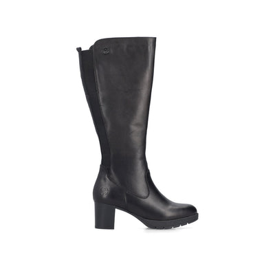RIEKER - 77684-00 MEDIUM BLOCK HEEL FULL-LENGTH BOOT WITH ZIP - BLACK LEATHER