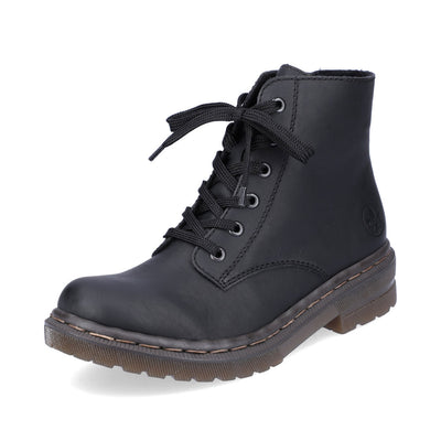 RIEKER - 78240-00 ZIP/LACE CHUNKY BOOT - BLACK