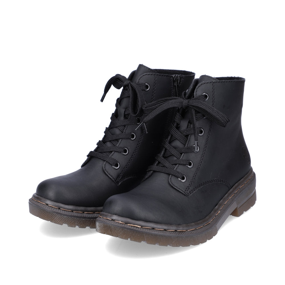 RIEKER - 78240-00 ZIP/LACE CHUNKY BOOT - BLACK