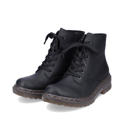 RIEKER - 78240-00 ZIP/LACE CHUNKY BOOT - BLACK