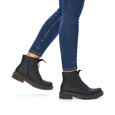 RIEKER - 78240-00 ZIP/LACE CHUNKY BOOT - BLACK