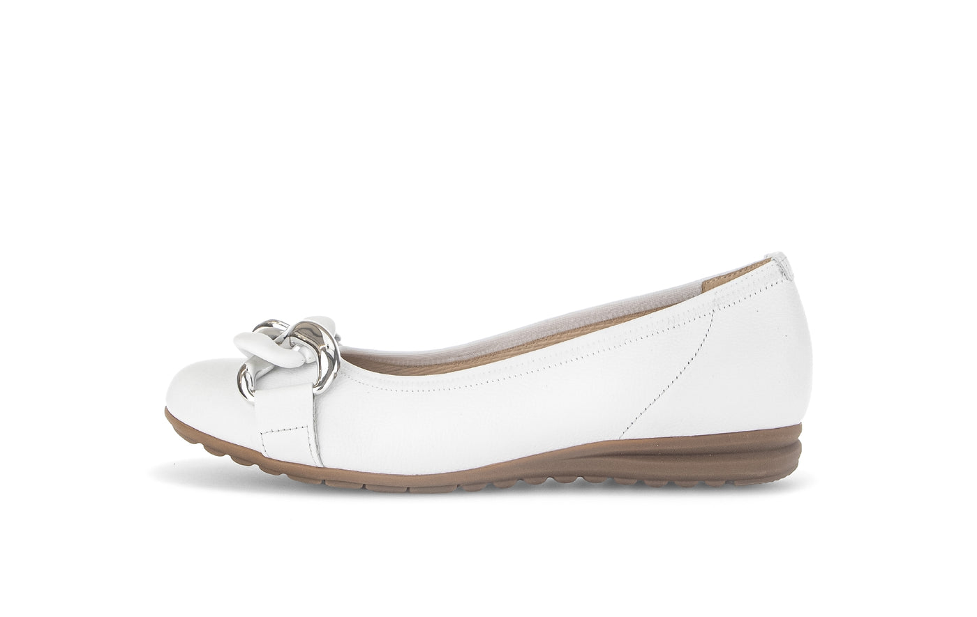 GABOR - 82.625.50 FLAT SHOE WITH CHAIN DETAIL - WHITE LEATHER