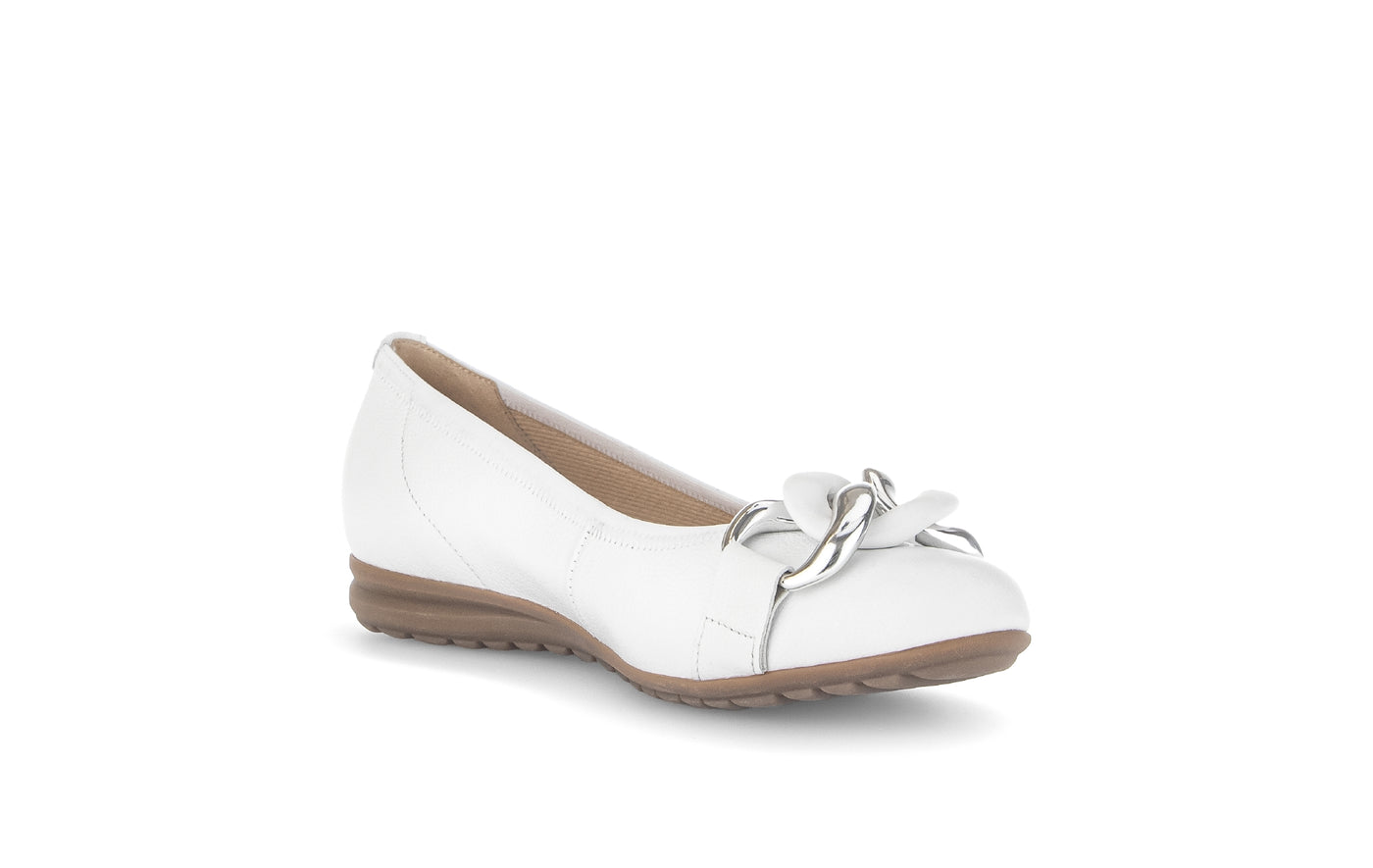 GABOR - 82.625.50 FLAT SHOE WITH CHAIN DETAIL - WHITE LEATHER