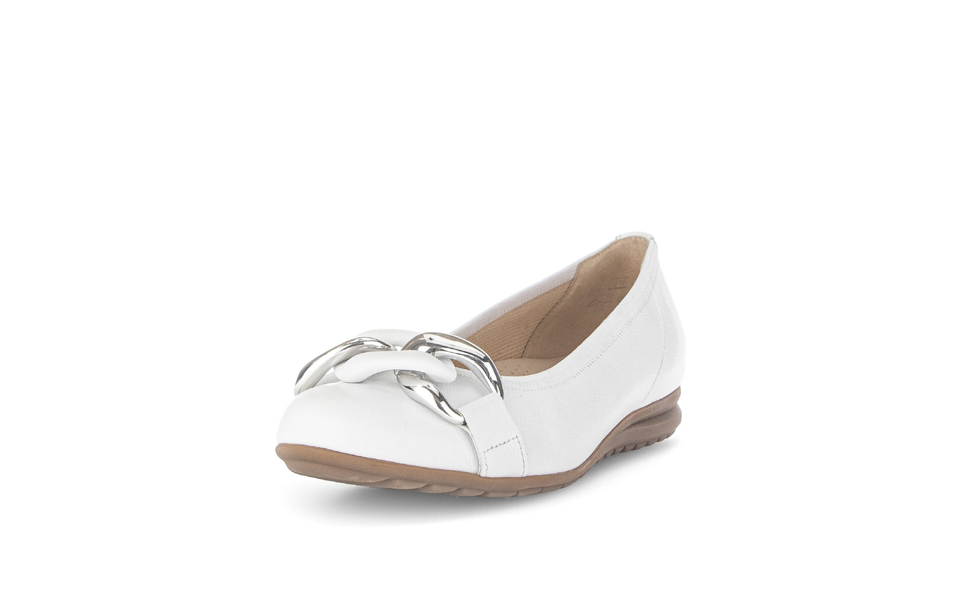 GABOR - 82.625.50 FLAT SHOE WITH CHAIN DETAIL - WHITE LEATHER