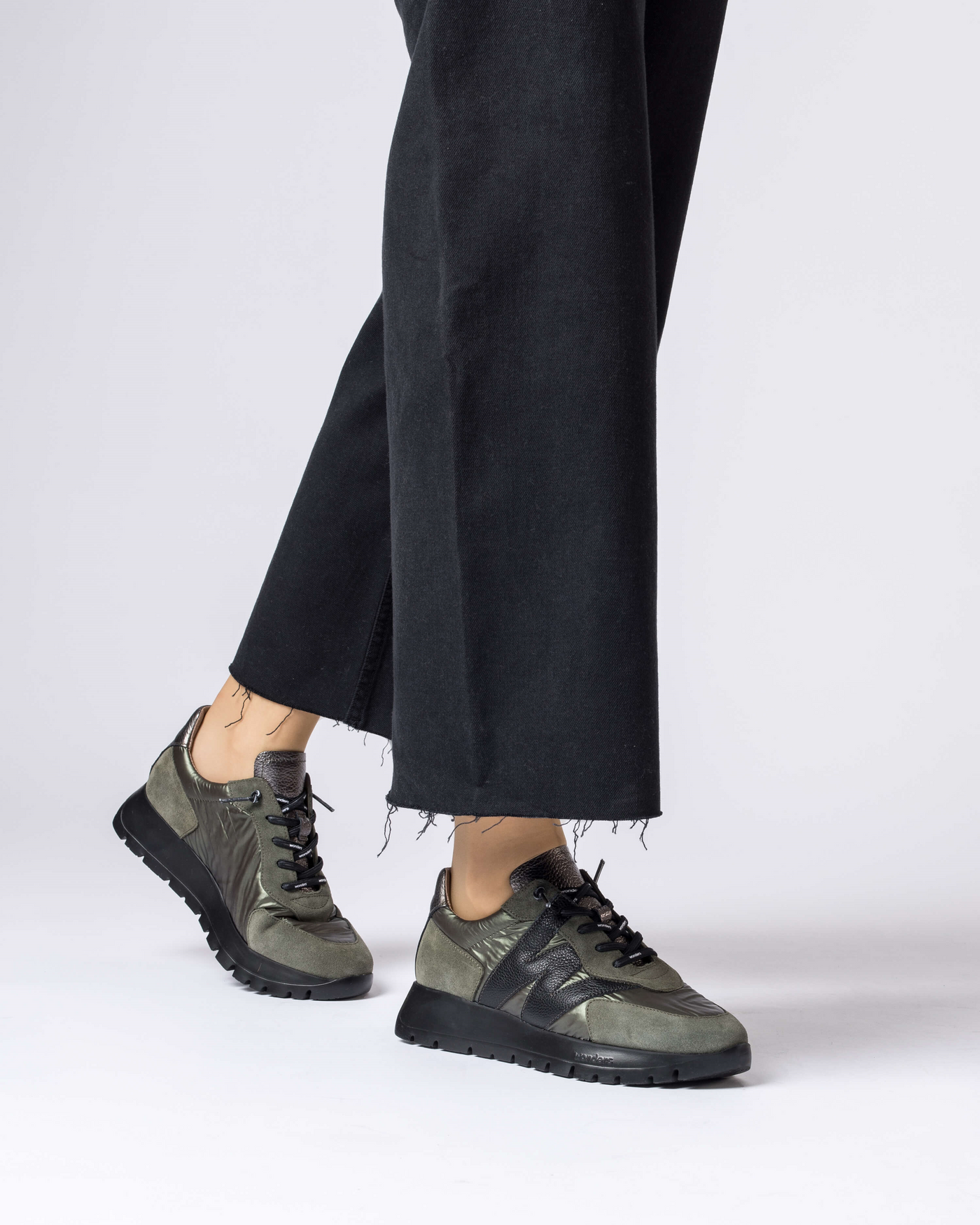 WONDERS - A-2464 MOC-LACE WEDGE TRAINER - GREEN COMBI