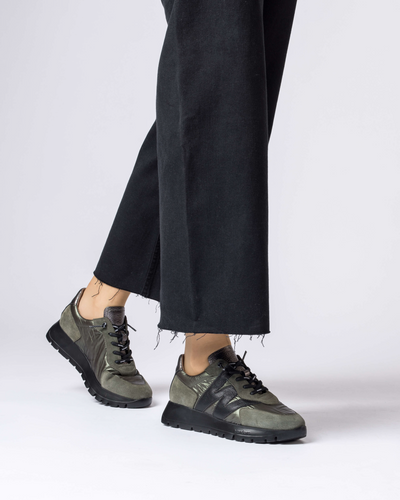 WONDERS - A-2464 MOC-LACE WEDGE TRAINER - GREEN COMBI