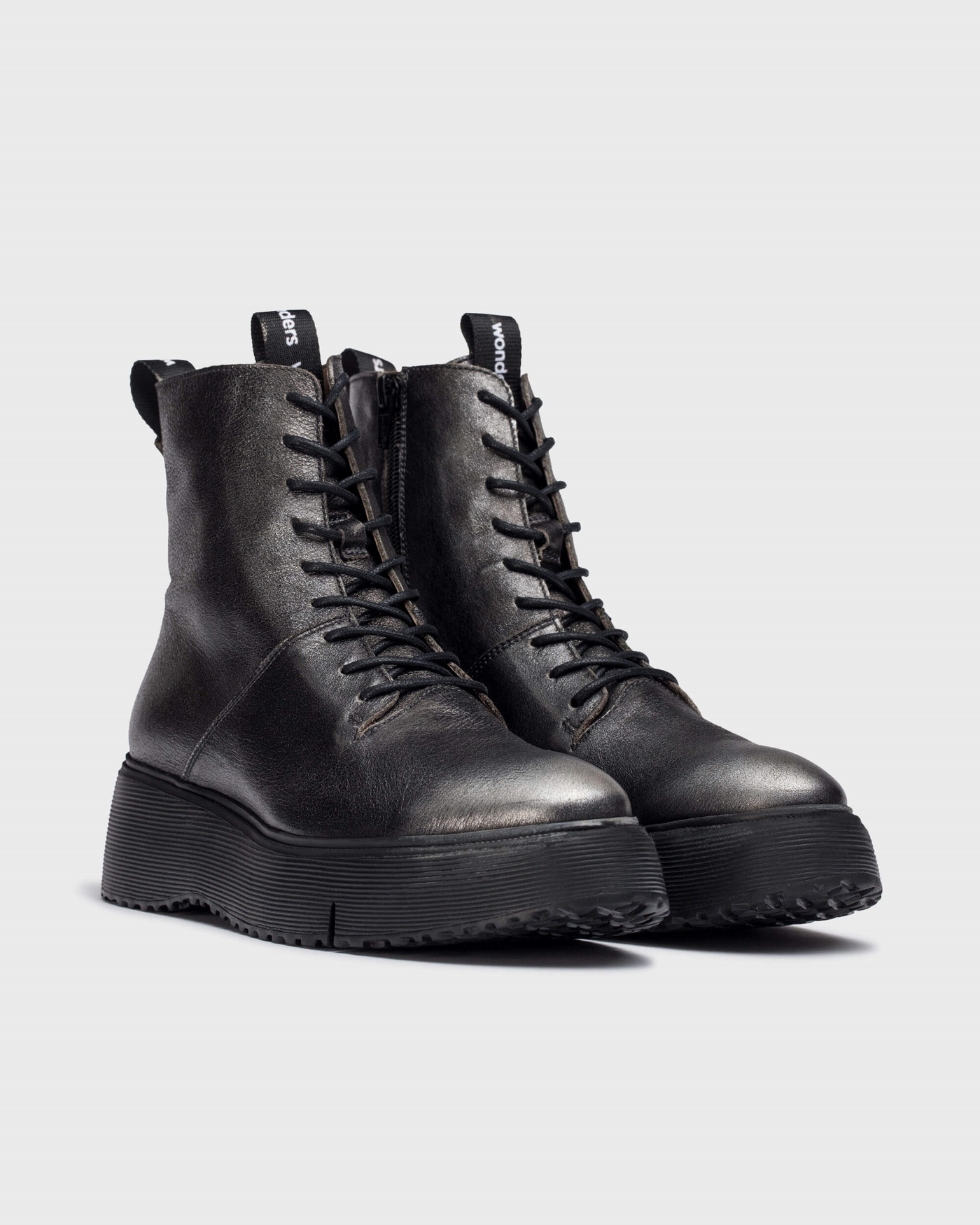 WONDERS - A-9350 LACED WEDGE ANKLE BOOT WITH SIDE ZIP - PEWTER
