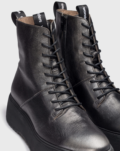 WONDERS - A-9350 LACED WEDGE ANKLE BOOT WITH SIDE ZIP - PEWTER
