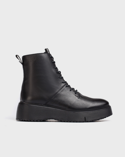 WONDERS A-9350 - LACE UP WEDGE ANKLE BOOT WITH SIDE ZIP - BLACK LEATHER