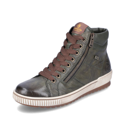 REMONTE - D0772-52 FLAT LACED/ZIP ANKLE BOOT - GREEN