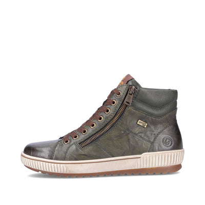 REMONTE - D0772-52 FLAT LACED/ZIP ANKLE BOOT - GREEN