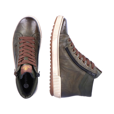 REMONTE - D0772-52 FLAT LACED/ZIP ANKLE BOOT - GREEN