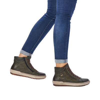 REMONTE - D0772-52 FLAT LACED/ZIP ANKLE BOOT - GREEN
