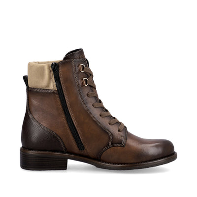 REMONTE - D0F76-22 LOW HEEL ZIP/LACE ANKLE BOOT - BROWN