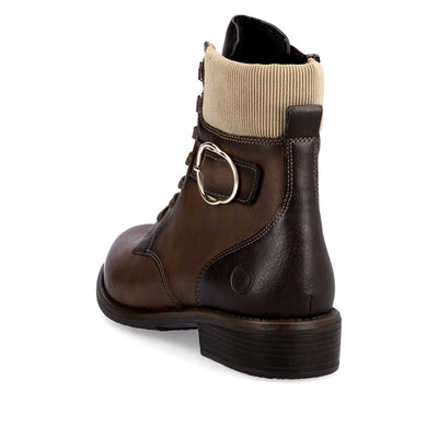 REMONTE - D0F76-22 LOW HEEL ZIP/LACE ANKLE BOOT - BROWN