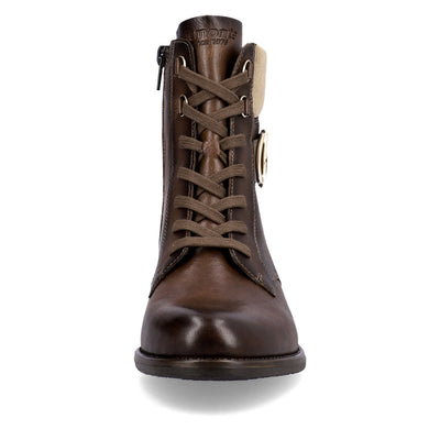 REMONTE - D0F76-22 LOW HEEL ZIP/LACE ANKLE BOOT - BROWN