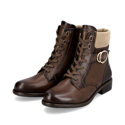 REMONTE - D0F76-22 LOW HEEL ZIP/LACE ANKLE BOOT - BROWN