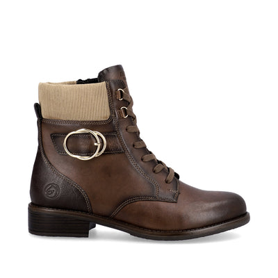 REMONTE - D0F76-22 LOW HEEL ZIP/LACE ANKLE BOOT - BROWN
