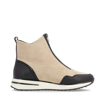 REMONTE - D1G70-60 LOW WEDGE FRONT ZIP ANKLE BOOT - BEIGE/BLACK