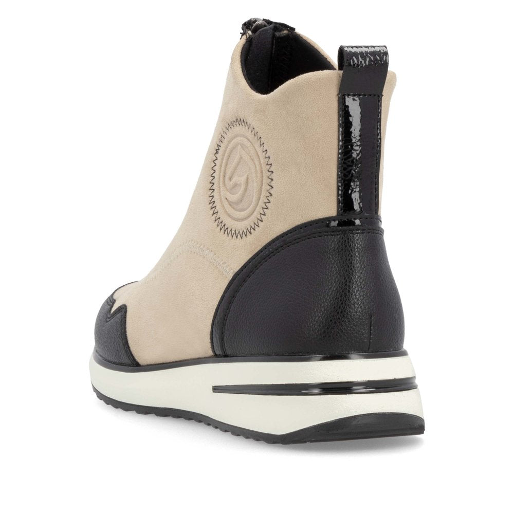 REMONTE - D1G70-60 LOW WEDGE FRONT ZIP ANKLE BOOT - BEIGE/BLACK