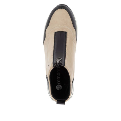 REMONTE - D1G70-60 LOW WEDGE FRONT ZIP ANKLE BOOT - BEIGE/BLACK