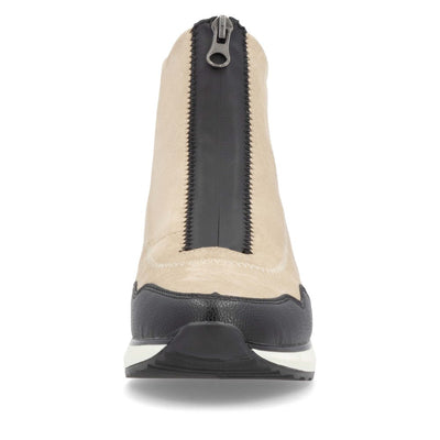 REMONTE - D1G70-60 LOW WEDGE FRONT ZIP ANKLE BOOT - BEIGE/BLACK