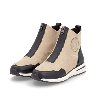 REMONTE - D1G70-60 LOW WEDGE FRONT ZIP ANKLE BOOT - BEIGE/BLACK