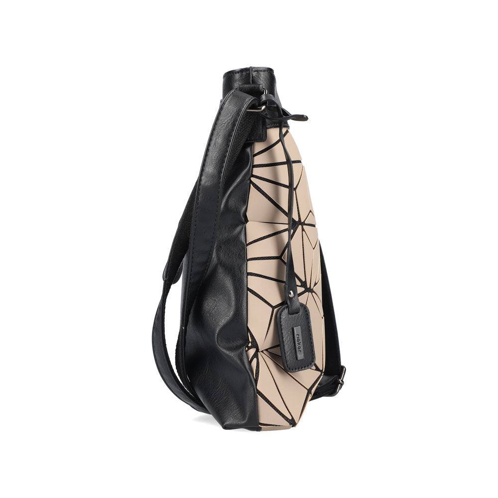 RIEKER - H1316-62 CROSSBODY BAG WITH GEOMETRIC DETAIL - BLACK/TAUPE