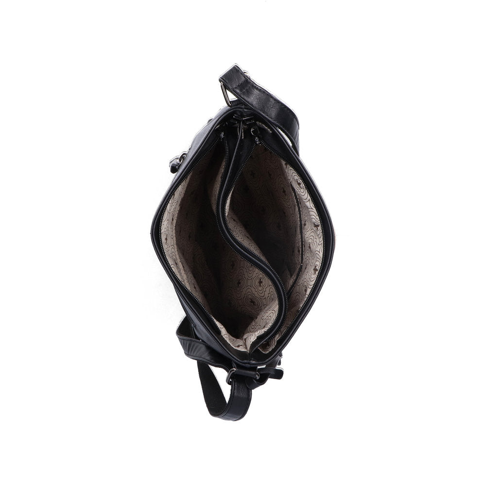 RIEKER - H1316-62 CROSSBODY BAG WITH GEOMETRIC DETAIL - BLACK/TAUPE