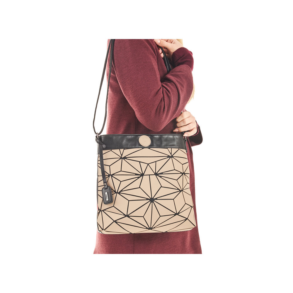 RIEKER - H1316-62 CROSSBODY BAG WITH GEOMETRIC DETAIL - BLACK/TAUPE