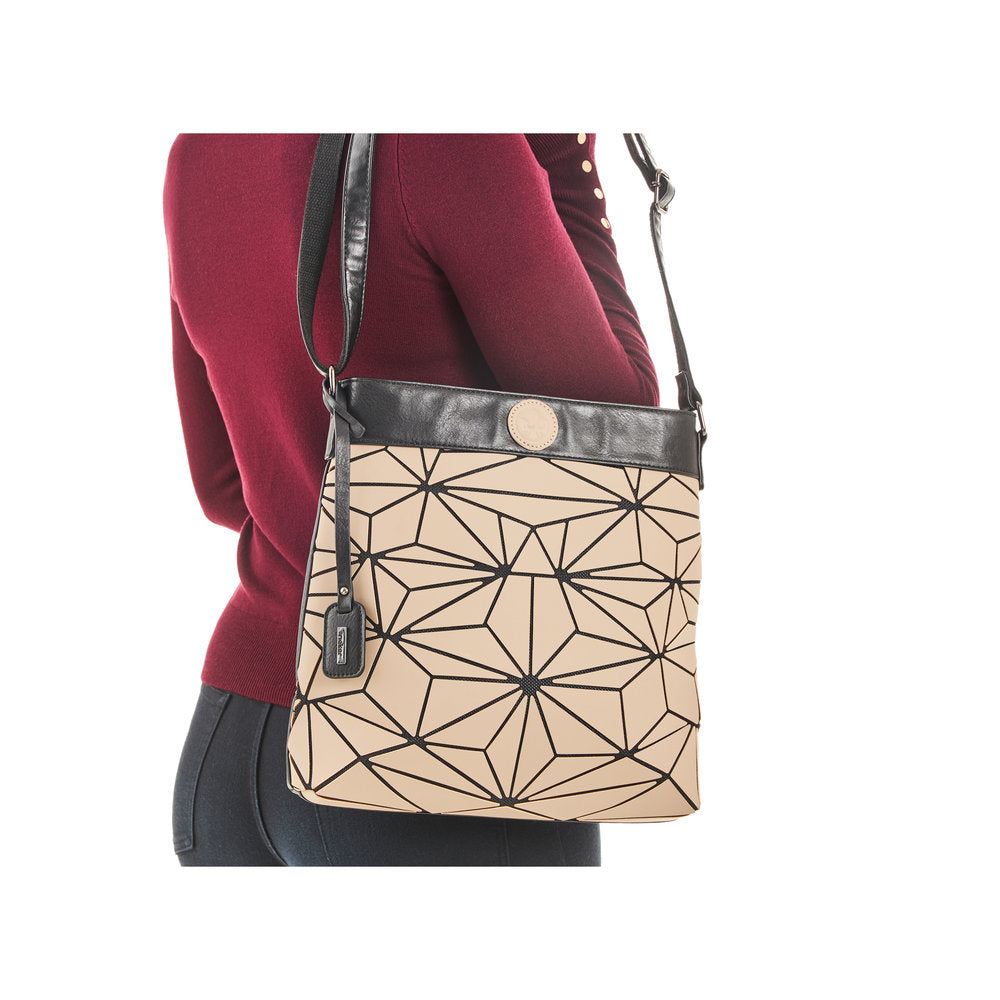 RIEKER - H1316-62 CROSSBODY BAG WITH GEOMETRIC DETAIL - BLACK/TAUPE