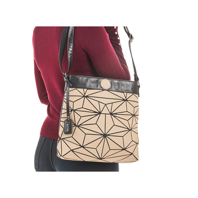 RIEKER - H1316-62 CROSSBODY BAG WITH GEOMETRIC DETAIL - BLACK/TAUPE