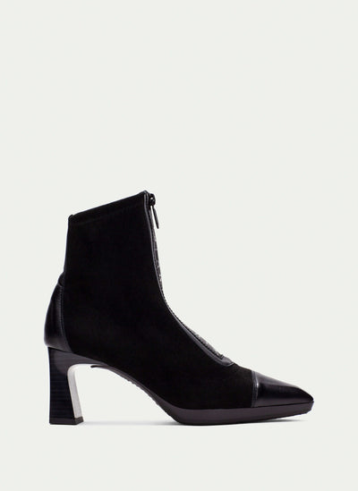HISPANITAS - HI243714 MEDIUM HEEL FRONT ZIP ANKLE BOOT - BLACK SUEDE/LEATHER