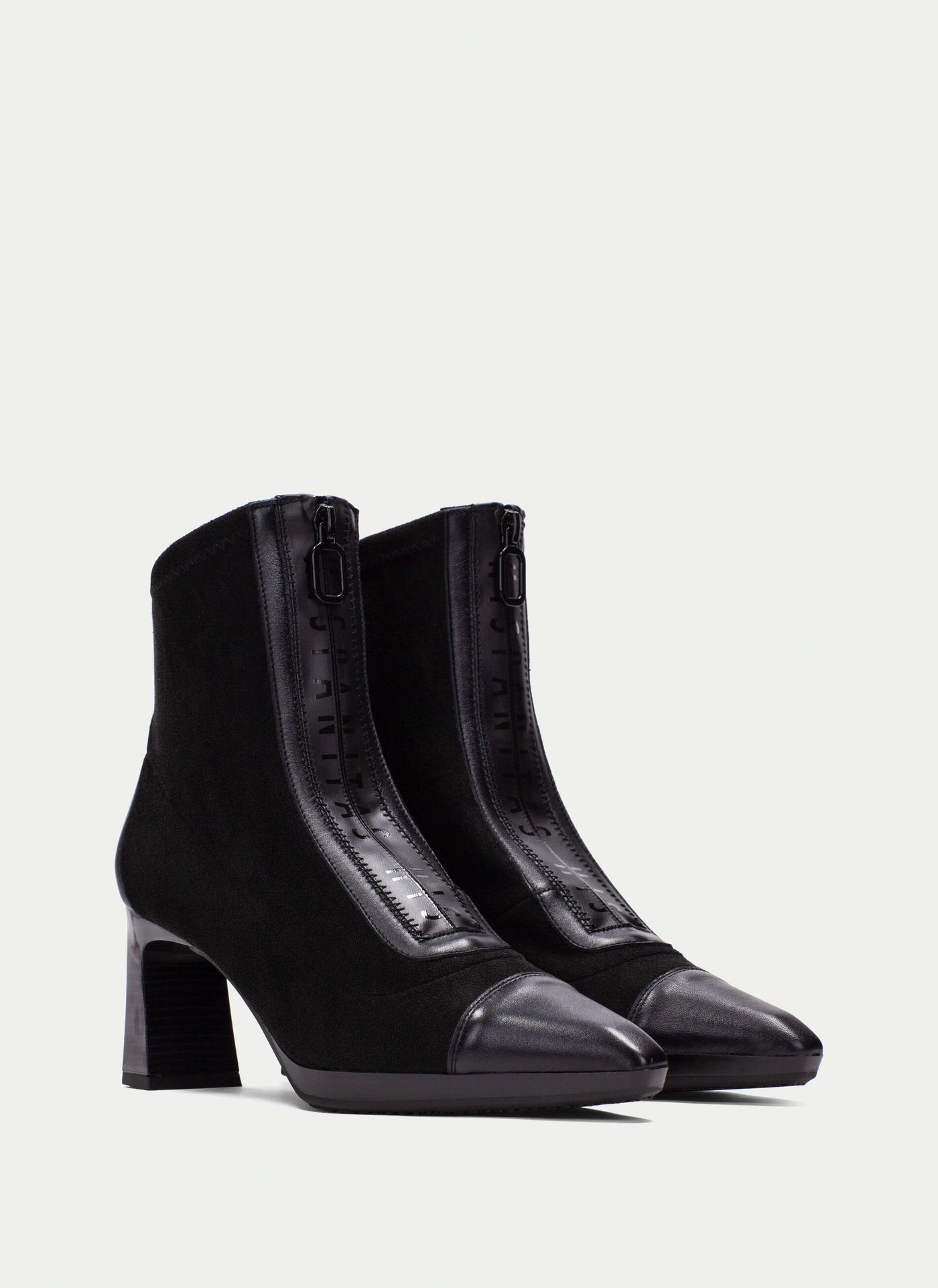 HISPANITAS - HI243714 MEDIUM HEEL FRONT ZIP ANKLE BOOT - BLACK SUEDE/LEATHER