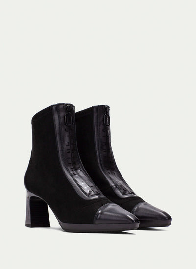 HISPANITAS - HI243714 MEDIUM HEEL FRONT ZIP ANKLE BOOT - BLACK SUEDE/LEATHER