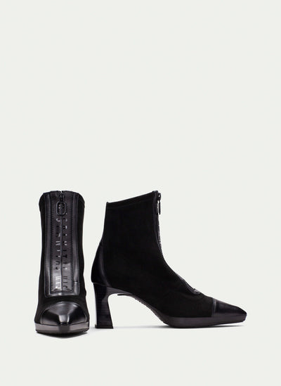 HISPANITAS - HI243714 MEDIUM HEEL FRONT ZIP ANKLE BOOT - BLACK SUEDE/LEATHER