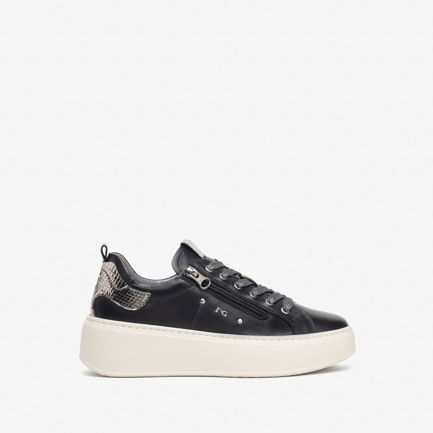 NEROGIARDINI - I308460D 100 LACED FASHION SHOE WITH ZIP - BLACK/SILVER