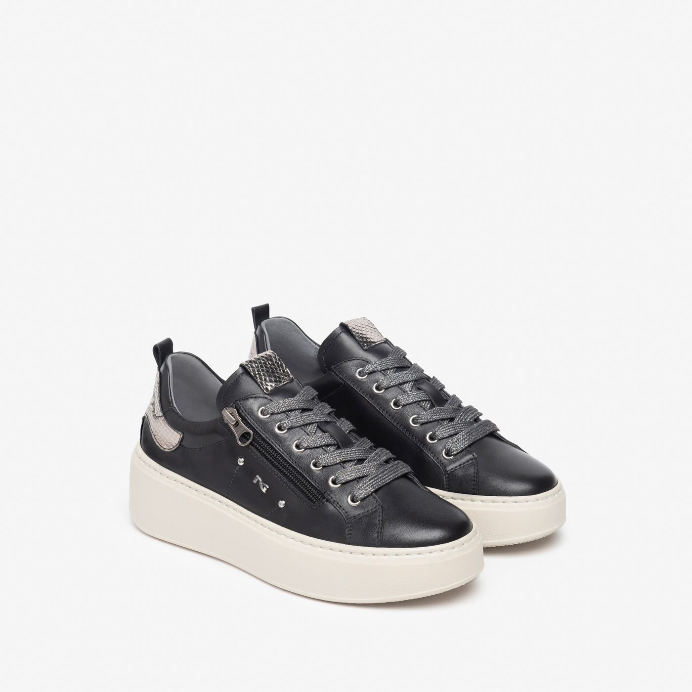 NEROGIARDINI - I308460D 100 LACED FASHION SHOE WITH ZIP - BLACK/SILVER