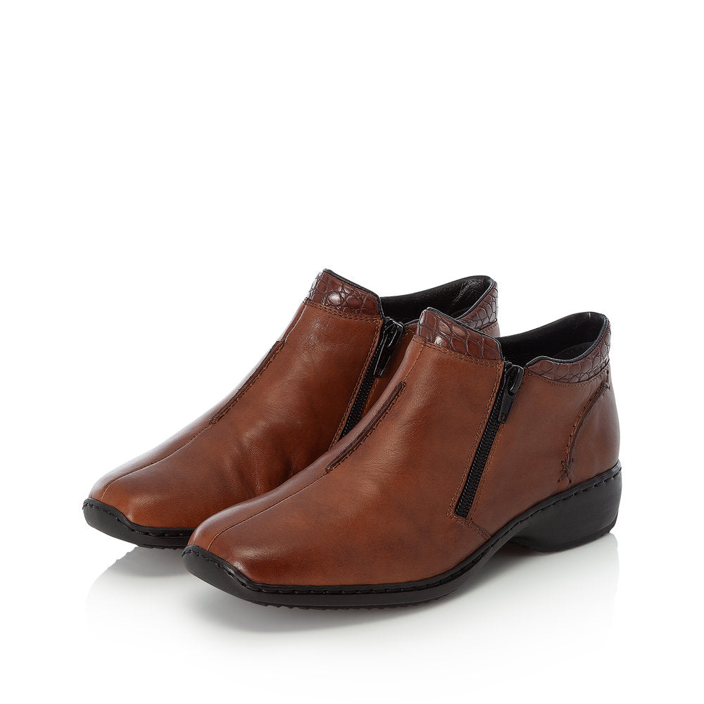 RIEKER - L3882-24 FLAT ZIP ANKLE BOOT - TAN
