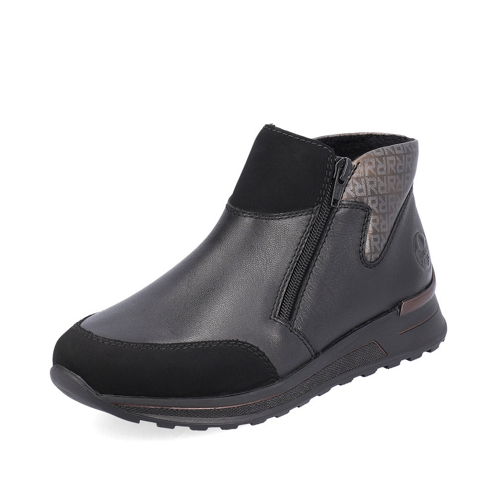 RIEKER - N1452-00 FLAT TWIN ZIP ANKLE BOOT - BLACK/GREY