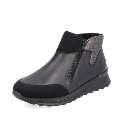RIEKER - N1452-00 FLAT TWIN ZIP ANKLE BOOT - BLACK/GREY