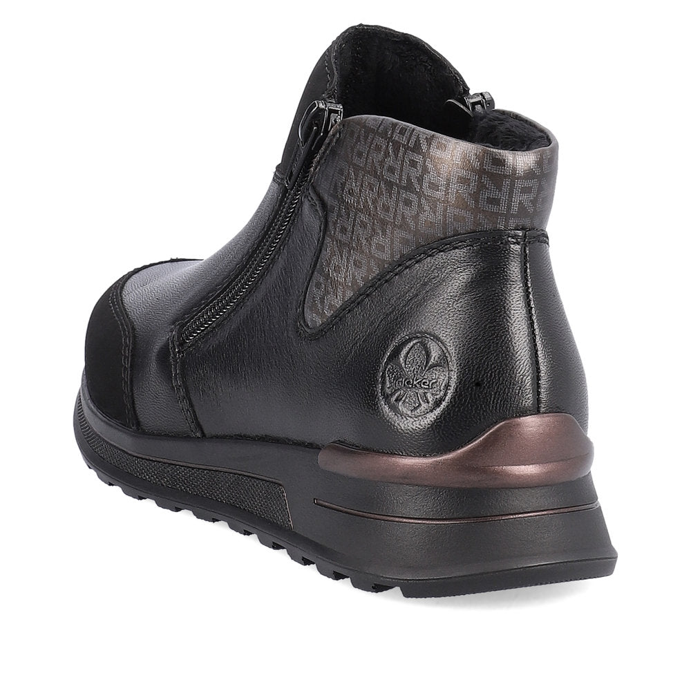 RIEKER - N1452-00 FLAT TWIN ZIP ANKLE BOOT - BLACK/GREY