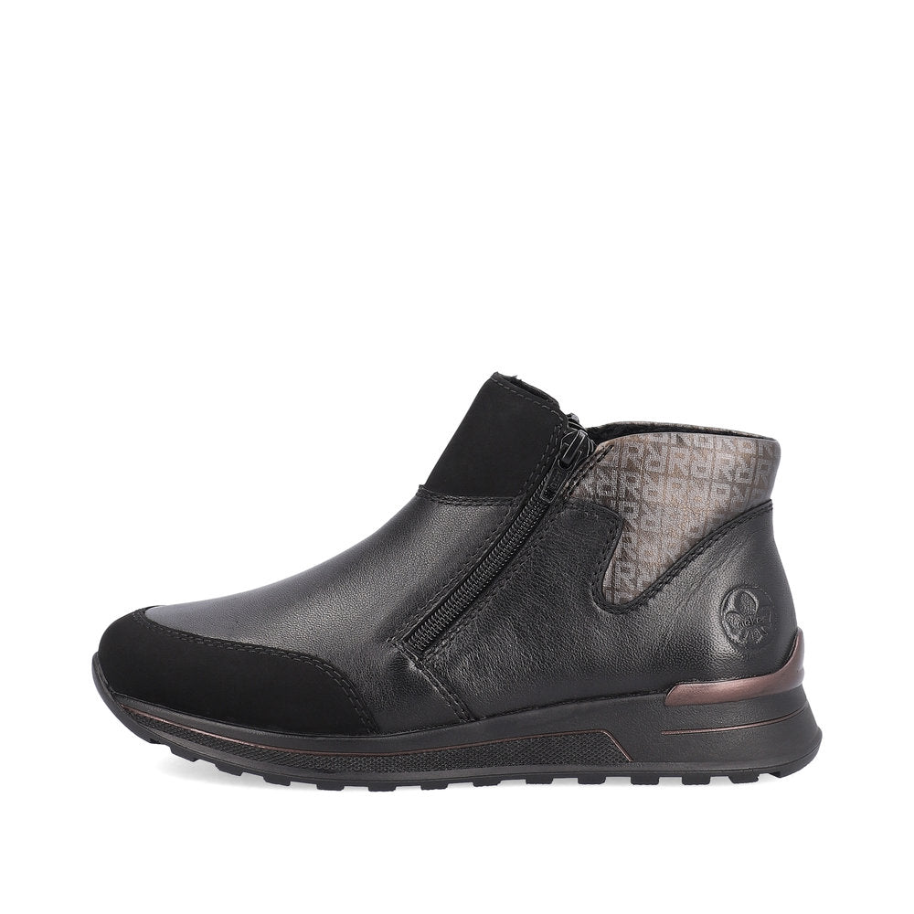 RIEKER - N1452-00 FLAT TWIN ZIP ANKLE BOOT - BLACK/GREY