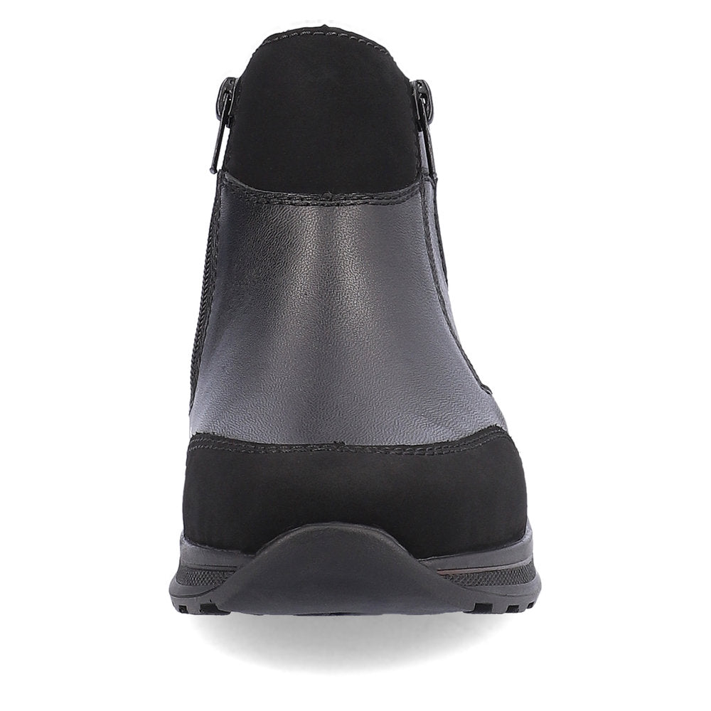 RIEKER - N1452-00 FLAT TWIN ZIP ANKLE BOOT - BLACK/GREY
