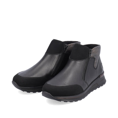 RIEKER - N1452-00 FLAT TWIN ZIP ANKLE BOOT - BLACK/GREY
