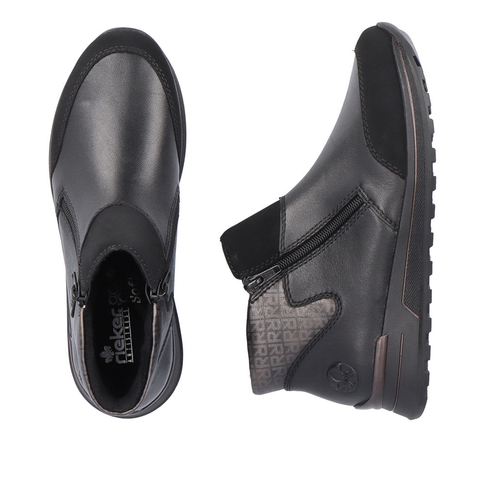 RIEKER - N1452-00 FLAT TWIN ZIP ANKLE BOOT - BLACK/GREY