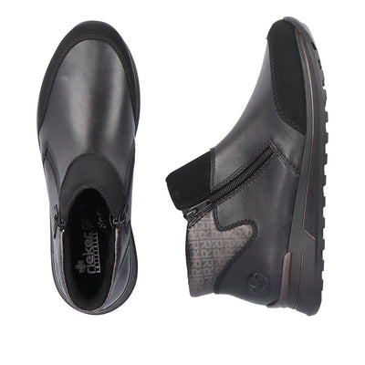 RIEKER - N1452-00 FLAT TWIN ZIP ANKLE BOOT - BLACK/GREY