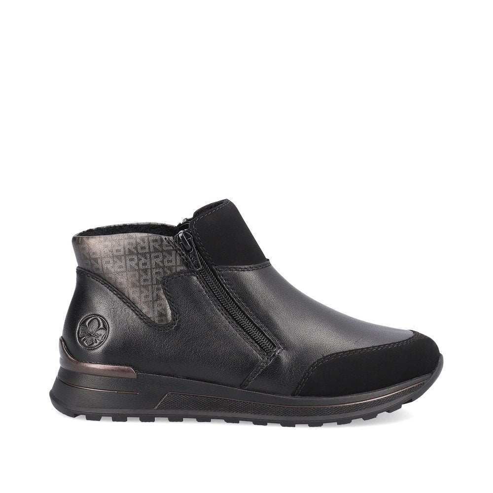 RIEKER - N1452-00 FLAT TWIN ZIP ANKLE BOOT - BLACK/GREY
