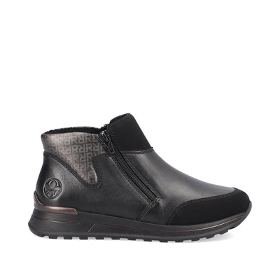 RIEKER - N1452-00 FLAT TWIN ZIP ANKLE BOOT - BLACK/GREY
