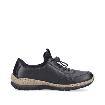 RIEKER - N32G0-00 TOGGLE LACE COMFORT SHOE WITH CORK MIDSOLE - BLACK
